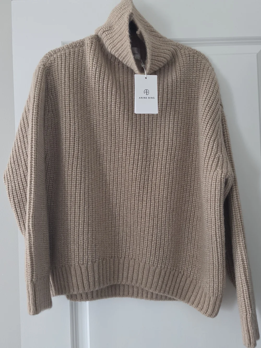 NWT ANINE BING Sydney High-Neck/Turtleneck Sweater XS, Camel, Wool-blend
